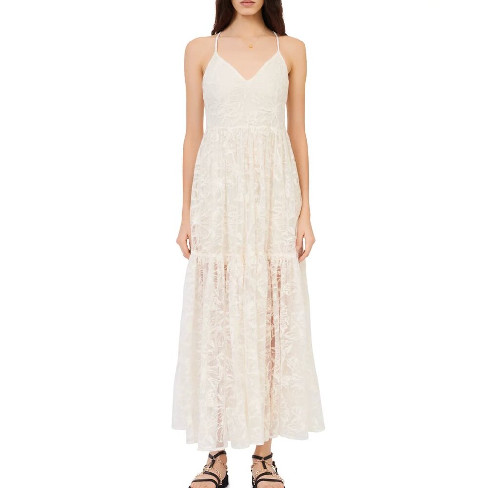 Maje embroidered floral dress, ivory